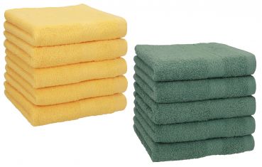 Betz Paquete de 10 toallas faciales PREMIUM 100% algodón 30x30 cm color amarillo miel y verde abeto