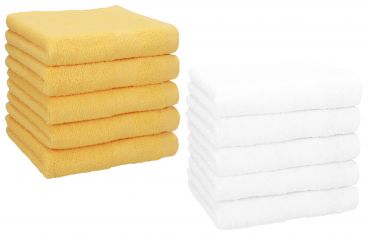 Betz Paquete de 10 toallas faciales PREMIUM 100% algodón 30x30 cm color amarillo miel y blanco