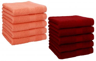 Betz Paquete de 10 toallas faciales PREMIUM 100% algodón 30x30 cm color naranja sanguíneo y rojo rubí