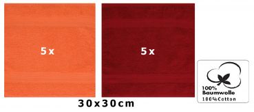 Betz 10 Stück Seiftücher PREMIUM 100% Baumwolle Größe 30x30 cm Farbe blutorange - rubinrot