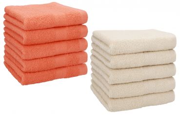 Betz Paquete de 10 toallas faciales PREMIUM 100% algodón 30x30 cm color naranja sanguíneo y beige arena