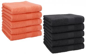 Betz Paquete de 10 toallas faciales PREMIUM 100% algodón 30x30 cm color naranja sanguíneo y grafito