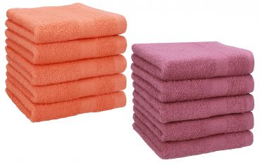 Betz Paquete de 10 toallas faciales PREMIUM 100% algodón 30x30 cm color naranja sanguíneo y rojo baya