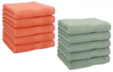 Betz 10 Lavette salvietta asciugamano per il bidet Premium 100% cotone misure 30x30 cm colore arancio sanguinello e verde fieno