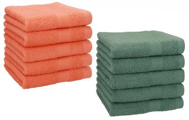 Betz 10 Pieces Face Cloth Set PREMIUM 100% Cotton 10 Face Cloths 30x30 cm blood orange - fir green