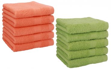 Betz 10 Lavette salvietta asciugamano per il bidet Premium 100% cotone misure 30x30 cm colore arancio sanguinello e verde avocado