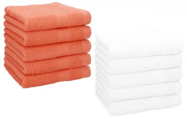 Betz Paquete de 10 toallas faciales PREMIUM 100% algodón 30x30 cm color naranja sanguíneo y blanco