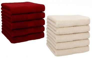 Betz Paquete de 10 toallas faciales PREMIUM 100% algodón 30x30 cm color rojo rubí y beige arena