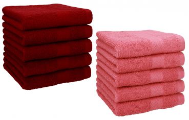 Betz Paquete de 10 toallas faciales PREMIUM 100% algodón 30x30 cm color rojo rubí y rojo frambuesa