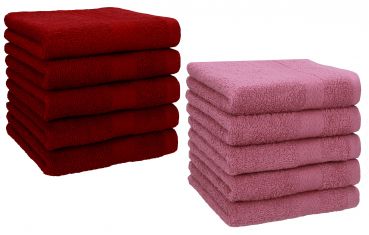 Betz Paquete de 10 toallas faciales PREMIUM 100% algodón 30x30 cm color rojo rubí y rojo baya