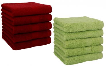 Betz Lot de 10 serviettes débarbouillettes lavettes taille 30x30 cm en 100% coton PREMIUM couleur rouge rubis & vert avocat