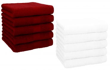 Betz Lot de 10 serviettes débarbouillettes lavettes taille 30x30 cm en 100% coton PREMIUM couleur rouge rubis & blanc