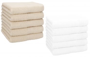 Betz Paquete de 10 toallas faciales PREMIUM 100% algodón 30x30 cm color beige arena y blanco