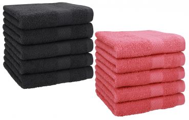 Betz Paquete de 10 toallas faciales PREMIUM 100% algodón 30x30 cm color grafito y rojo frambuesa