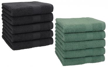 Betz Lot de 10 serviettes débarbouillettes lavettes taille 30x30 cm en 100% coton PREMIUM couleur graphite & vert sapin