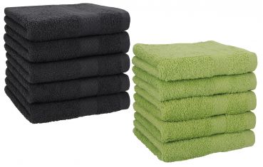 Betz Lot de 10 serviettes débarbouillettes lavettes taille 30x30 cm en 100% coton PREMIUM couleur graphite & vert avocat