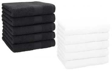 Betz Lot de 10 serviettes débarbouillettes lavettes taille 30x30 cm en 100% coton PREMIUM couleur graphite & blanc