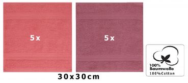 Betz Paquete de 10 toallas faciales PREMIUM 100% algodón 30x30 cm color rojo frambuesa y rojo baya