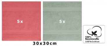Betz 10 Stück Seiftücher PREMIUM 100% Baumwolle Größe 30x30 cm Farbe himbeere - heugrün