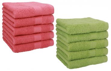 Betz Lot de 10 serviettes débarbouillettes lavettes taille 30x30 cm en 100% coton PREMIUM couleur framboise & vert avocat