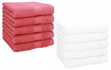 Betz Lot de 10 serviettes débarbouillettes lavettes taille 30x30 cm en 100% coton PREMIUM couleur framboise & blanc