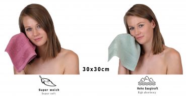 Betz Paquete de 10 toallas faciales PREMIUM 100% algodón 30x30 cm color rojo baya y verde heno