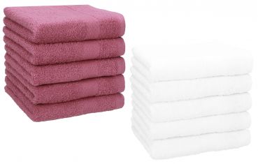 Betz Lot de 10 serviettes débarbouillettes lavettes taille 30x30 cm en 100% coton PREMIUM couleur fruits de bois & blanc