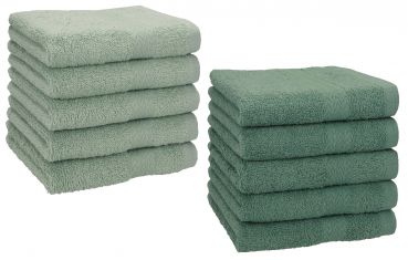 Betz Lot de 10 serviettes débarbouillettes lavettes taille 30x30 cm en 100% coton PREMIUM couleur vert foin & vert sapin