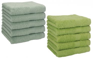 Betz Lot de 10 serviettes débarbouillettes lavettes taille 30x30 cm en 100% coton PREMIUM couleur vert foin & vert avocat