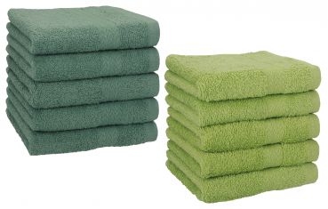 Betz Lot de 10 serviettes débarbouillettes lavettes taille 30x30 cm en 100% coton PREMIUM couleur vert sapin & vert avocat