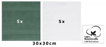 Betz Lot de 10 serviettes débarbouillettes lavettes taille 30x30 cm en 100% coton PREMIUM couleur vert sapin & blanc