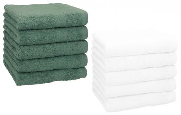 Betz Paquete de 10 toallas faciales PREMIUM 100% algodón 30x30 cm color verde abeto y blanco