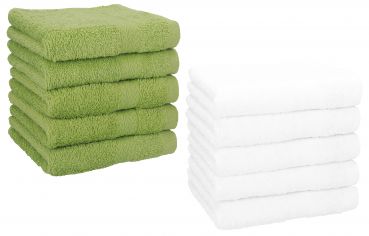 Betz Lot de 10 serviettes débarbouillettes lavettes taille 30x30 cm en 100% coton PREMIUM couleur vert avocat & blanc