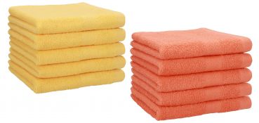 Betz Lot de 10 serviettes d'invités serviette invité taille 30x50 cm en 100% coton Premium couleur jaune miel et orangé sang