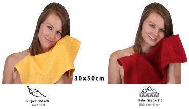 Betz Lot de 10 serviettes d'invités serviette invité taille 30x50 cm en 100% coton Premium couleur jaune miel et rouge rubis