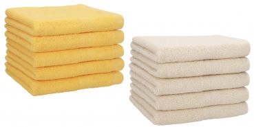 Betz Lot de 10 serviettes d'invités serviette invité taille 30x50 cm en 100% coton Premium couleur jaune miel et sable