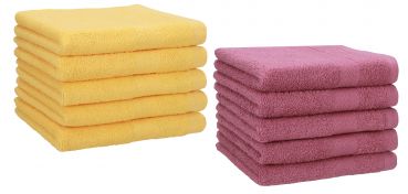 Betz Lot de 10 serviettes d'invités serviette invité taille 30x50 cm en 100% coton Premium couleur jaune miel et fruits de bois