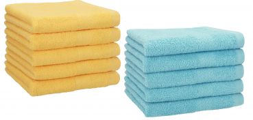 Betz Paquete de 10 toallas de tocador PREMIUM 100% algodón 30x50 cm color amarillo miel y azul  océano