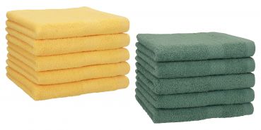 Betz Lot de 10 serviettes d'invités serviette invité taille 30x50 cm en 100% coton Premium couleur jaune miel et vert sapin