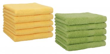Betz Lot de 10 serviettes d'invités serviette invité taille 30x50 cm en 100% coton Premium couleur jaune miel et vert avocat