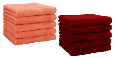Betz Lot de 10 serviettes d'invités serviette invité taille 30x50 cm en 100% coton Premium couleur orangé sang et rouge rubis