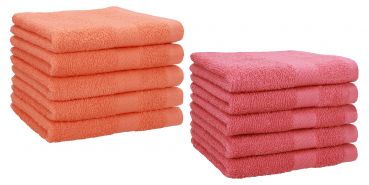 Betz Set di 10 asciugamani per ospiti 30x50 Premium 100 % cotone colore arancio sanguinello e rosso lampone