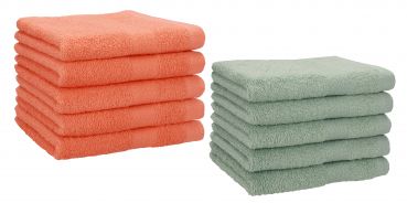 Betz Paquete de 10 toallas de tocador PREMIUM 100% algodón 30x50 cm color naranja sanguíneo y verde heno