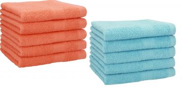Betz Set di 10 asciugamani per ospiti 30x50 Premium 100 % cotone colore arancio sanguinello e blu oceano