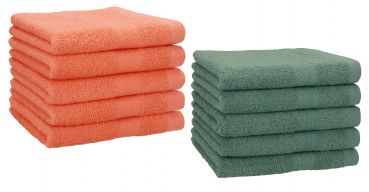 Betz Paquete de 10 toallas de tocador PREMIUM 100% algodón 30x50 cm color naranja sanguíneo y verde abeto