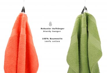 Betz 10 Piece Towel Set PREMIUM 100% Cotton 10 Guest Towels 30x50 cm colour blood orange and avocado green