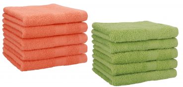 Betz Lot de 10 serviettes d'invités serviette invité taille 30x50 cm en 100% coton Premium couleur orangé sang et vert avocat