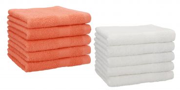 Betz Set di 10 asciugamani per ospiti 30x50 Premium 100 % cotone colore arancio sanguinello e bianco