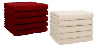 Betz Set di 10 asciugamani per ospiti 30x50 Premium 100 % cotone colore rosso rubino e sabbia