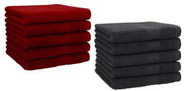 Betz Paquete de 10 toallas de tocador PREMIUM 100% algodón 30x50 cm color rojo rubí y grafito
